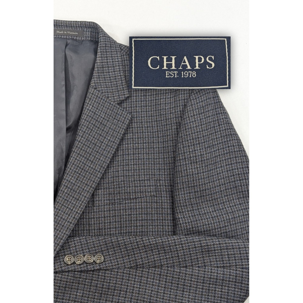 Chaps Ralph Lauren Blazer Suit Jacket Soft 100% Wool Hounds tooth 46L 48" EUC